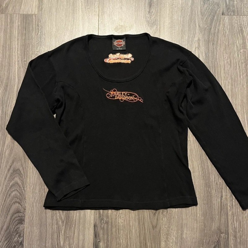 Harley-Davidson Women's L Black Embroidered Crossroads NC Long Sleeve Shirt